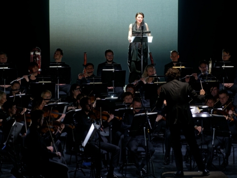 „Raudų simfonija“. LNOBT orkestras, Viktorija Miškūnaitė, dirigentas Ričardas Šumila. M. Aleksos nuotr.