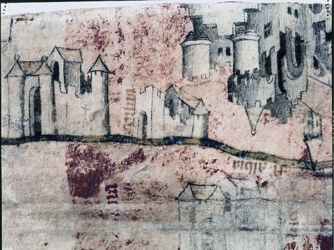 Čekijos meistrų sukurto „Pasaulio žemėlapio“ pergamento fragmentas, vaizduojantis Vilnių