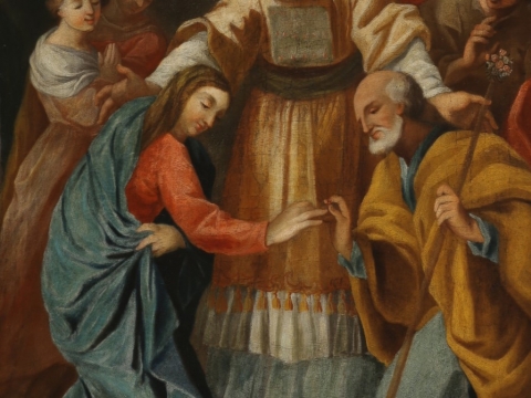 Paveikslo „Švč. M. Marijos ir šv. Juozapo sužadėtuvės“ fragmentas. BPM archyvo nuotr.