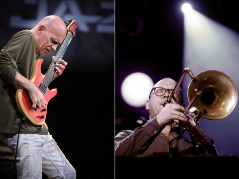Marc Ducret, Samuel Blaser ir Liudas Mockūnas. M. Kytoharju nuotr. 