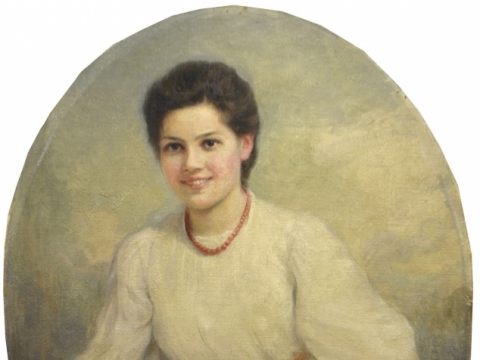 Konstantinas Gorskis, „Nežinomos moters su šiaudine skrybėlaite portretas“. 1905 m.
