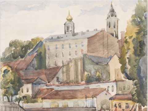 Jakovo Šero paveikslas „Vilniaus Užupio tiltas su Savičiaus ligonine“ iš VVGŽM fondų