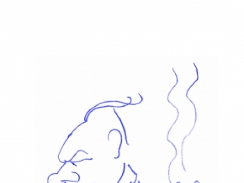Jurgis Baltrušaitis, autoportretas (šaržas). XX a. 4‒5 deš. Pieštukas, popierius. J. Baltrušaičio šeimos nuosavybė