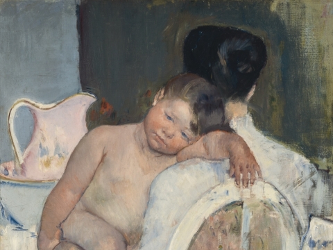 Mary Cassat, „Sėdinti moteris su vaiku“. 1890 m.