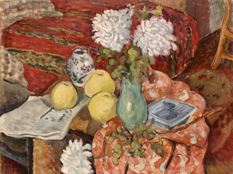 Tymon Niesiołowski, „Natiurmortas su obuoliais ir chrizantemomis“. 1938 m. Lietuvos nacionalinis dailės muziejus
