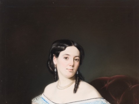 Nežinomas XIX a. dailininkas. Moteris žydra suknele. A. Lukšėno nuotr. 
