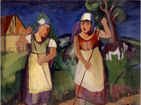 Pranas Domšaitis (1880–1965), „Dvi valstietės“. 1928 m. Lietuvos nacionalinis dailės muziejus