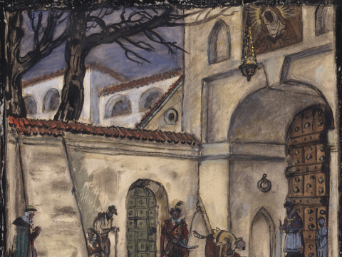 „Radvila Perkūnas“. M. Dobužinskio scenografijos eskizas. Lietuvos teatro, muzikos ir kino muziejus