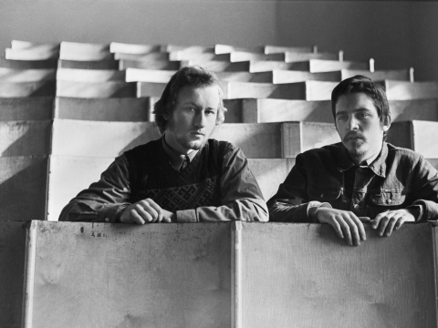 Romualdas Požerskis ir Virgilijus Šonta Kauno politechnikos institute. 1974 m.