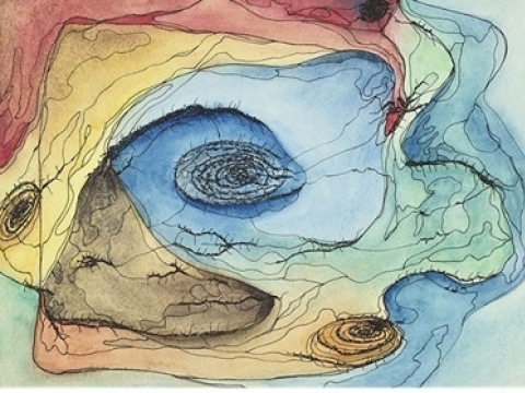Ana Hatherly (1929-2015), Untitled (from the “World Maps” series), 1970 Watercolour and Indian ink on paper 22.2 x 30 cm Private collection on deposit at the Calouste Gulbenkian Museum – Modern Collection