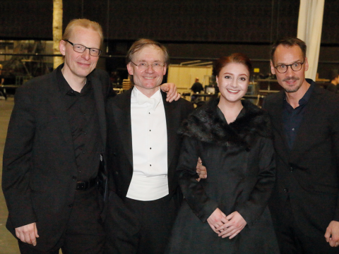 Pianistas Adrianas Oetikeris, dirigentas Robertas Šervenikas, mecosopranas Alyona Abramova, choreografas Christianas Spuckas. Nuotrauka iš asmeninio R. Šerveniko archyvo

