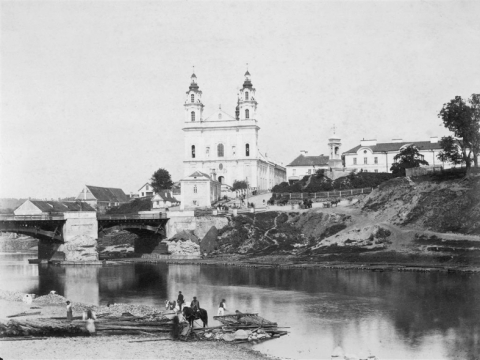Šv. Rapolo bažnyčia ir Žaliasis tiltas, apie 1892 m. St. S. Fleury nuotrauka