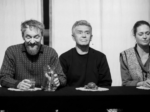 Akimirka iš spektaklio „Tas, kuris matė tamsoje“ repeticijos. T. Ragimovo nuotr.