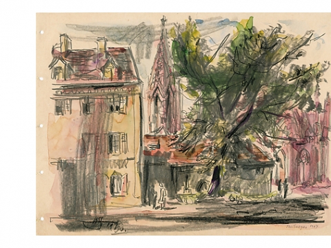 Vytautas Kazimieras Jonynas. Freiburgas. 1947. Popierius, anglis, akvarelė. LNDM