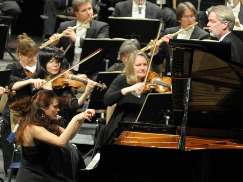Anna Vinnitskaja, Jukka-Pekka Saraste, Vakarų Vokietijos radijo simfoninis orkestras. M. Aleksos nuotr.