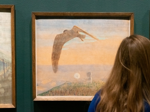 Mikalojaus Konstantino Čiurlionio parodos „Supantys pasauliai“ fragmentas Dalidžo (Dulwich) paveikslų galerijoje Londone. Rengėjų nuotr.
