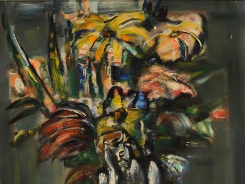 A. Galdikas, Natiurmortas su Rūpintojėliu, 1952 m. Drobė, aliejus, 76,5 x 61 cm. Iš Gedimino Petraičio kolekcijos