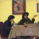 Barbora Didžiokienė (1896—1976). Kauno „kabake“. Barboros Didžiokienės, Teonos Herbačiauskienės ir Olgos Dubeneckienės-Kalpokienės karikatūra. 1922. Popierius, tempera, 27,5 x 36. Lietuvos dailės muziejaus  rinkinys
